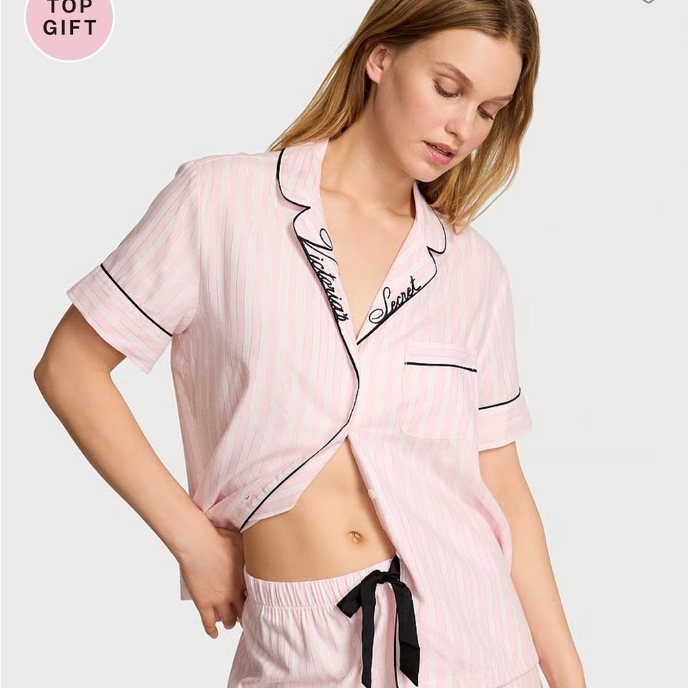 Victoria's Secret Light Pink Pajama Shirt with Black Accents